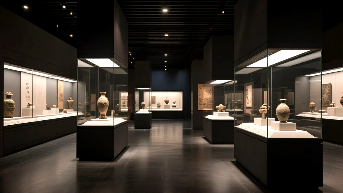 博物館內的透明展示櫃與陳列展品